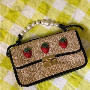 BETSEY JOHNSON STRAWBERRY FIELDS STRAW CROSSBODY